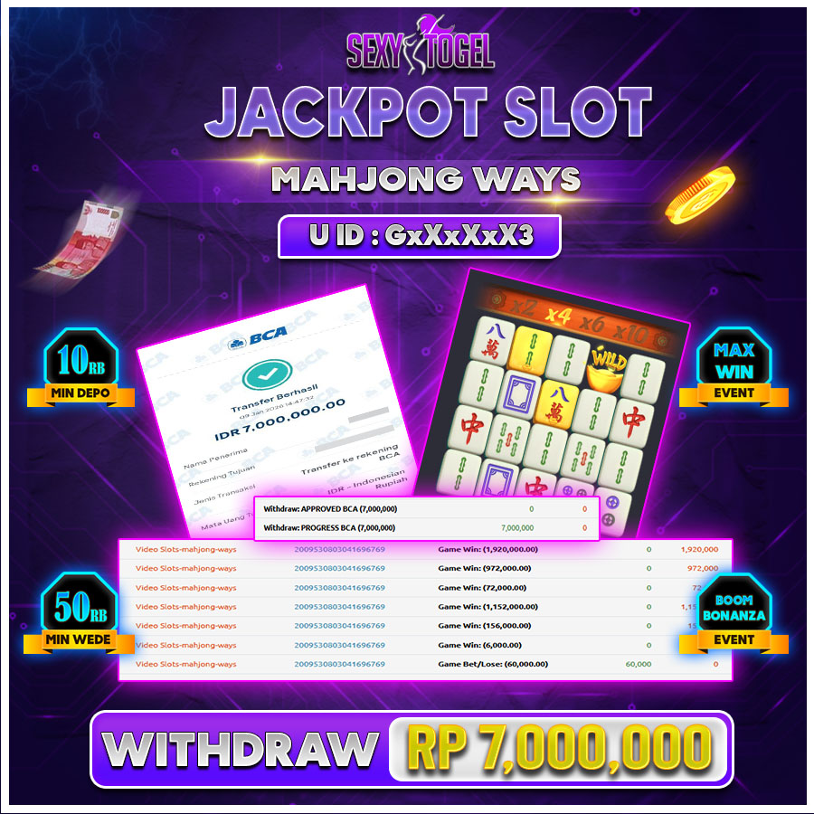 SEXYTOGEL JACKPOT SLOT MAHJONGWAYS.Rp.7.000.000.,-LUNAS